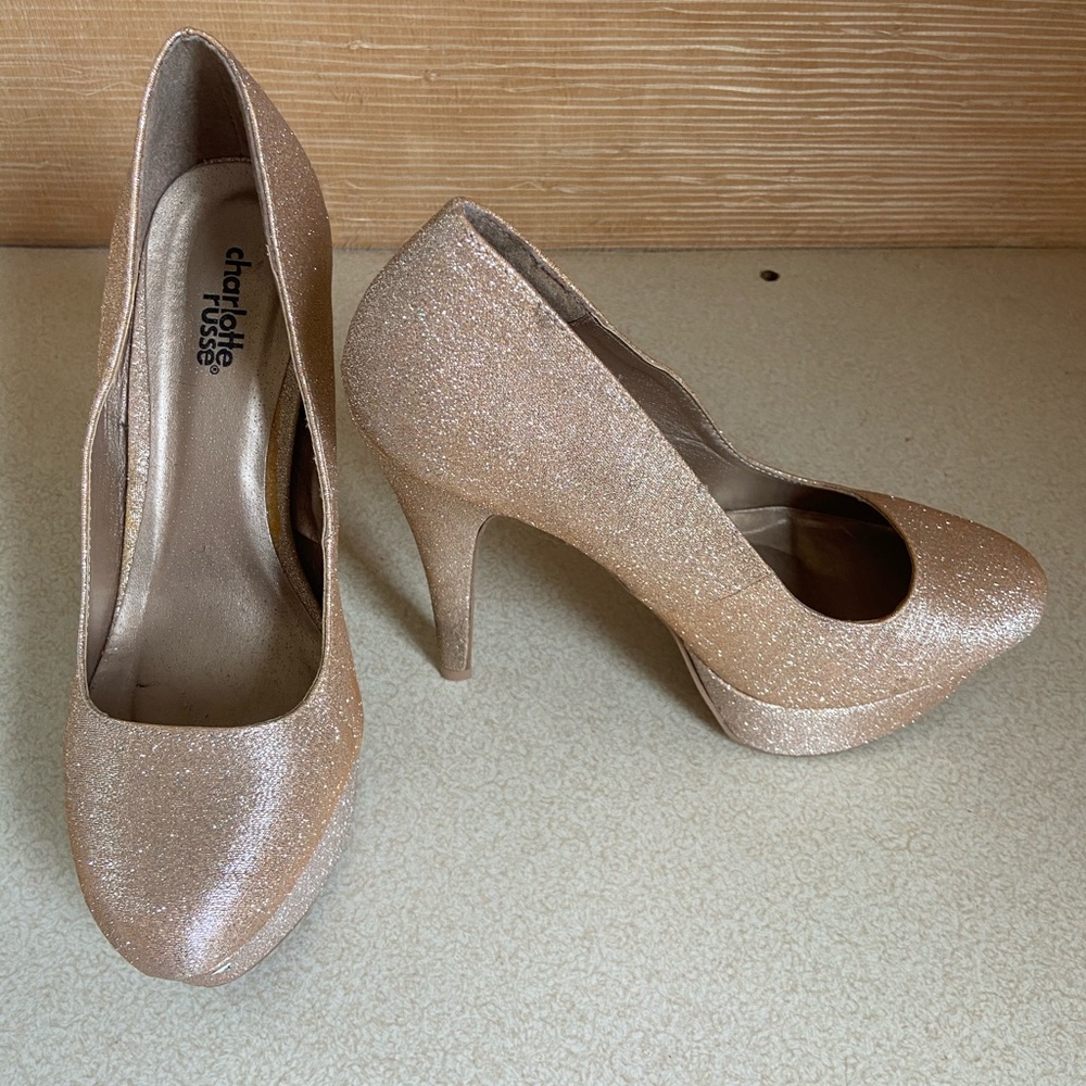 Charlotte Russe Glitter Gold Platform Heels